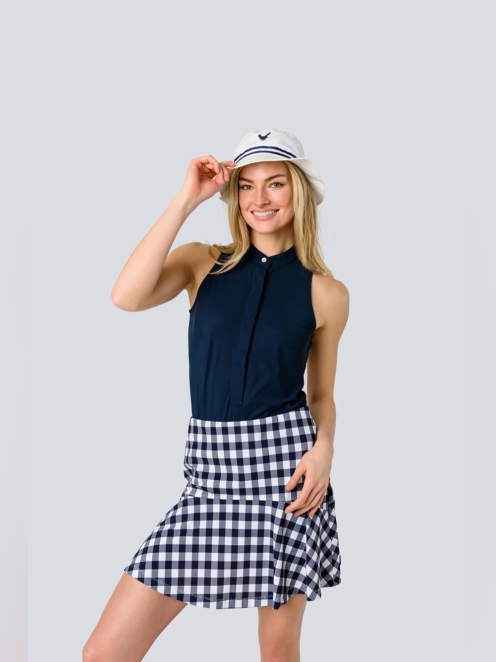 Jayebird Sara Skort Large Navy Gingham golf skirt tennis athletic pockets shorts
